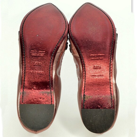 Miu Miu Prada Metallic Rose Jeweled Flats Ballet Leather Shoes 36 1/2 - Picture 6 of 6